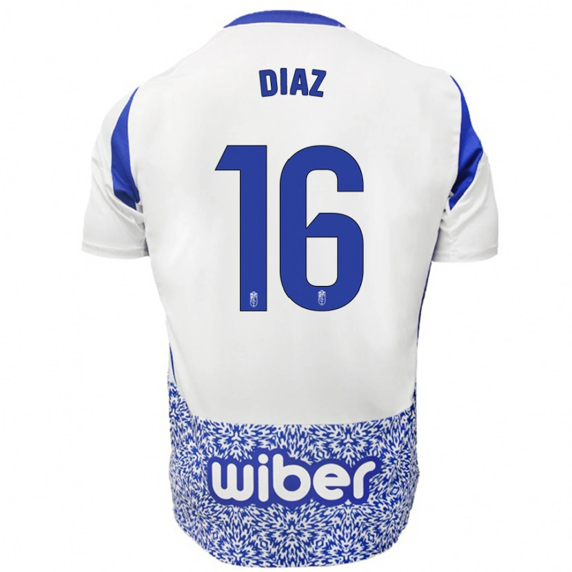Danxen Dzieci Víctor Díaz #16 Biały Niebieski Wyjazdowa Koszulka 2024/25 Koszulki Klubowe