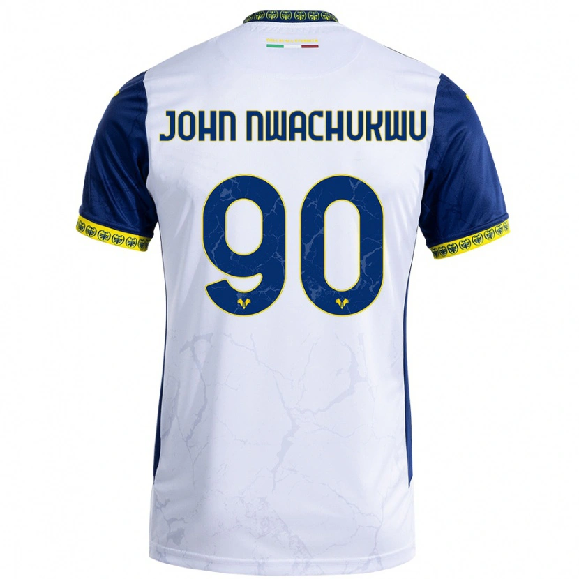 Danxen Dzieci Samuel John Nwachukwu #90 Biały Niebieski Wyjazdowa Koszulka 2024/25 Koszulki Klubowe