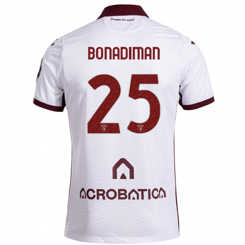 Danxen Dzieci Matteo Bonadiman #25 Biały Kasztanowy Wyjazdowa Koszulka 2024/25 Koszulki Klubowe