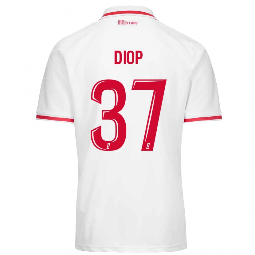 Danxen Męski Edan Diop #37 Biały Czerwony Domowa Koszulka 2024/25 Koszulki Klubowe