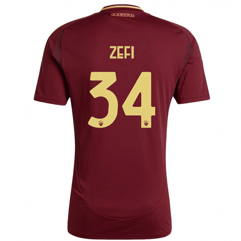 Danxen Męski Kevin Zefi #34 Czerwony Brązowy Złoty Domowa Koszulka 2024/25 Koszulki Klubowe