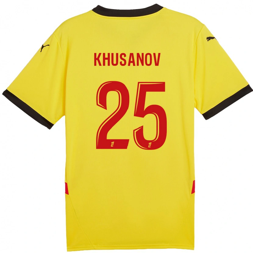 Danxen Męski Abdukodir Khusanov #25 Żółty Czerwony Domowa Koszulka 2024/25 Koszulki Klubowe