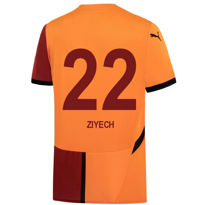 Danxen Męski Hakim Ziyech #22 Żółty Czerwony Domowa Koszulka 2024/25 Koszulki Klubowe