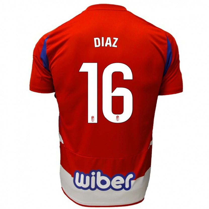 Danxen Męski Víctor Díaz #16 Czerwony Biały Niebieski Domowa Koszulka 2024/25 Koszulki Klubowe