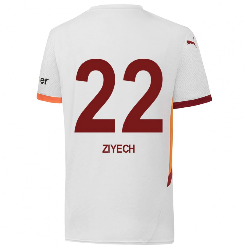 Danxen Męski Hakim Ziyech #22 Biały Żółty Czerwony Wyjazdowa Koszulka 2024/25 Koszulki Klubowe