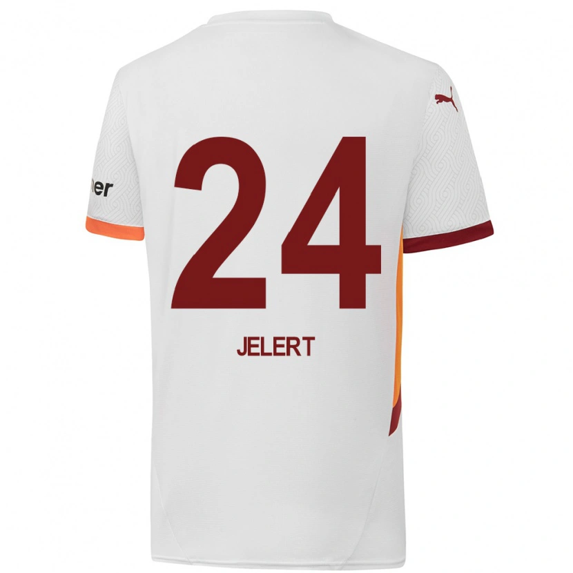 Danxen Męski Elias Jelert #24 Biały Żółty Czerwony Wyjazdowa Koszulka 2024/25 Koszulki Klubowe