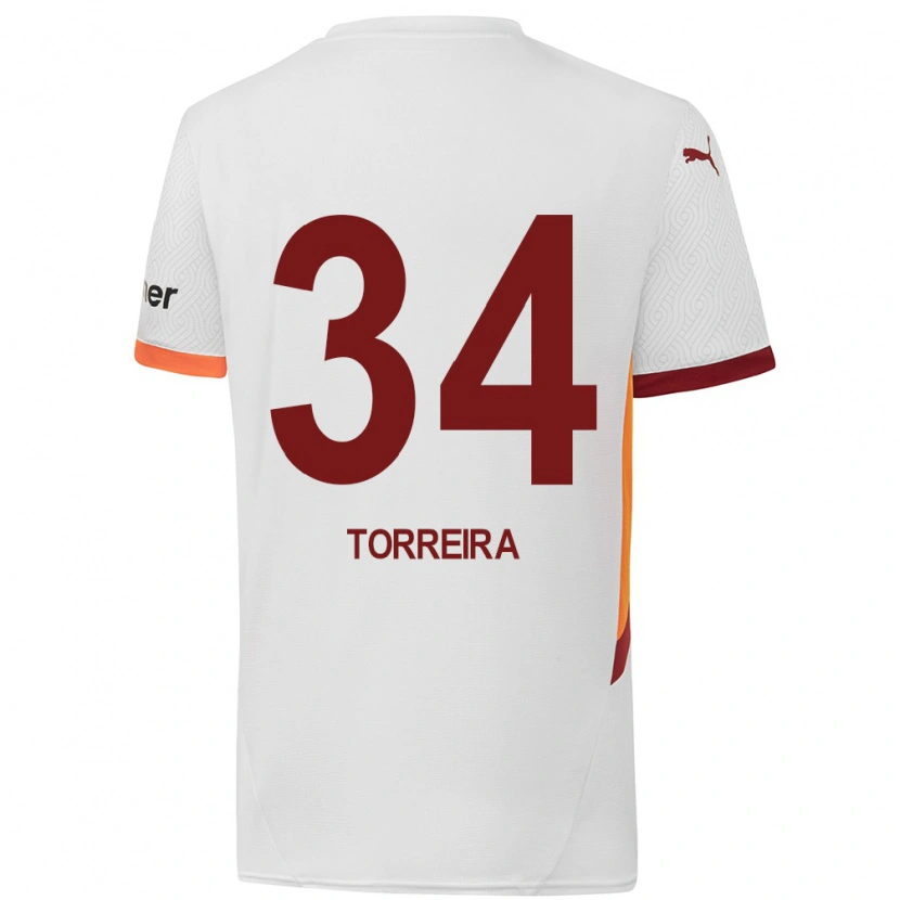 Danxen Męski Lucas Torreira #34 Biały Żółty Czerwony Wyjazdowa Koszulka 2024/25 Koszulki Klubowe