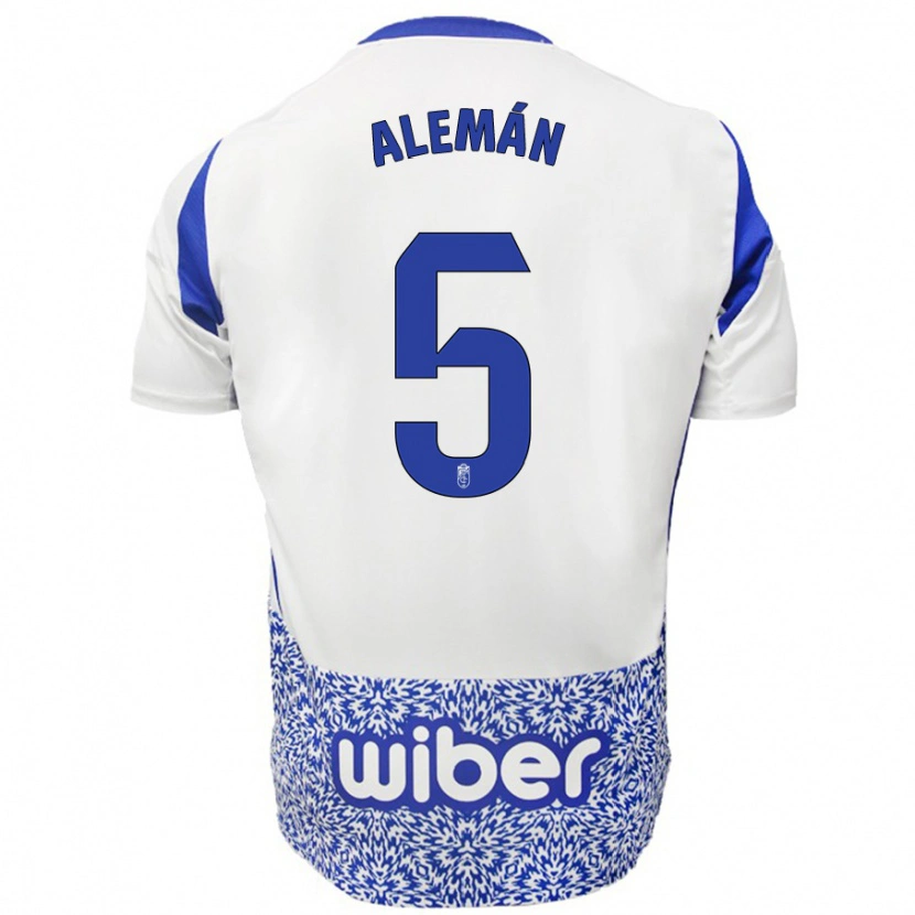 Danxen Męski Carlos Alemán #5 Biały Niebieski Wyjazdowa Koszulka 2024/25 Koszulki Klubowe