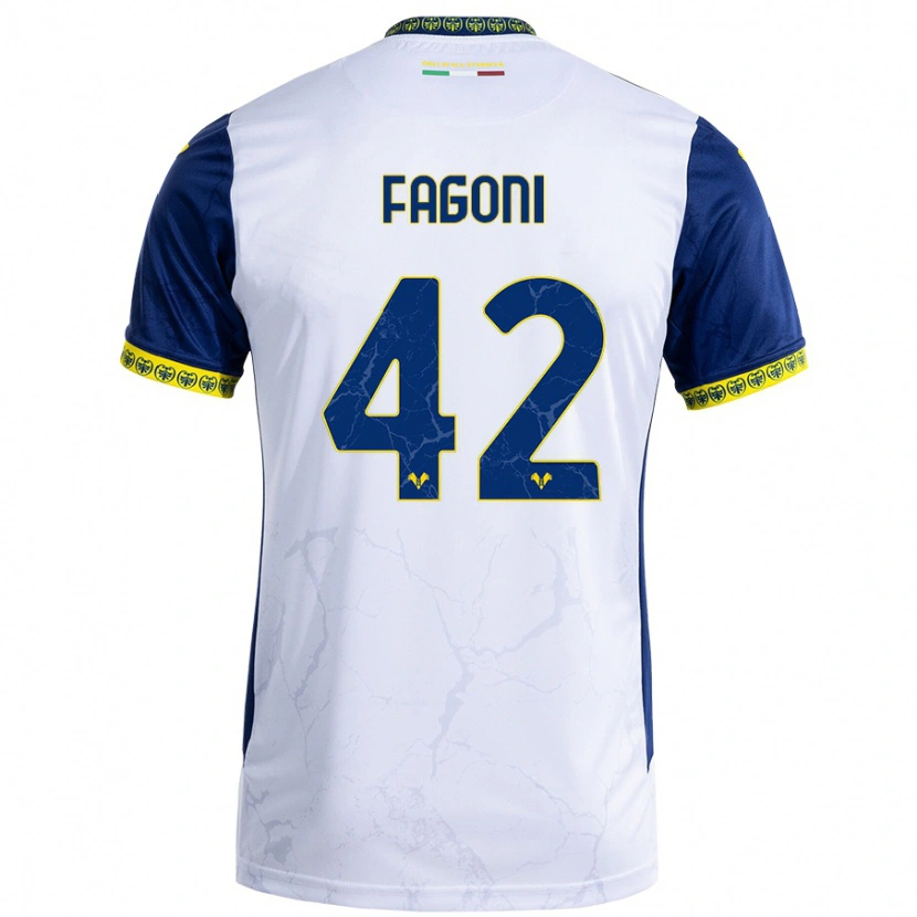 Danxen Męski Marco Fagoni #42 Biały Niebieski Wyjazdowa Koszulka 2024/25 Koszulki Klubowe