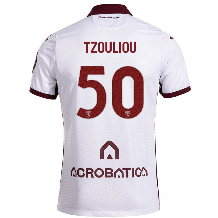 Danxen Męski Dimitrianos Tzouliou #50 Biały Kasztanowy Wyjazdowa Koszulka 2024/25 Koszulki Klubowe