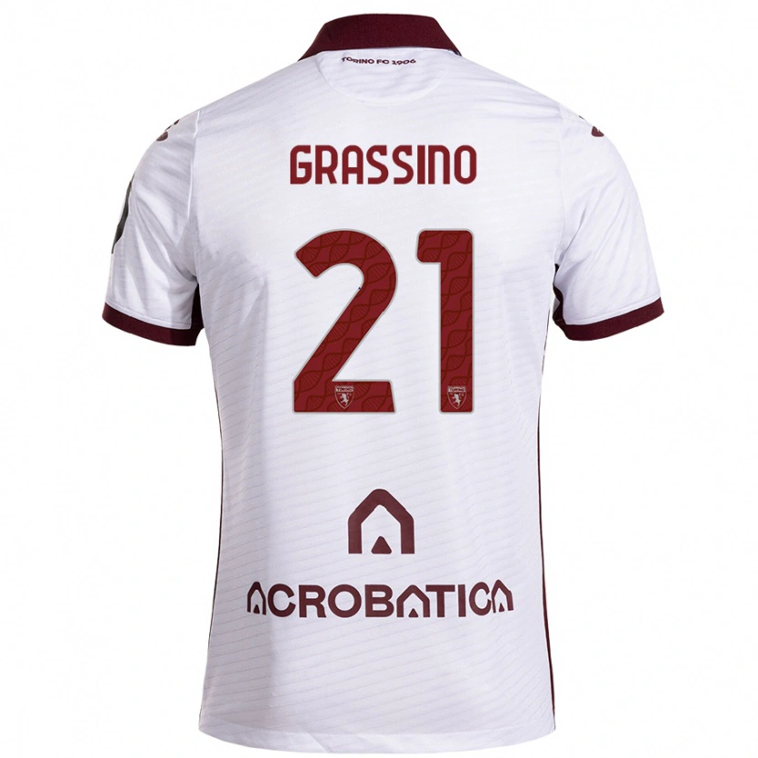 Danxen Męski Giulia Grassino #21 Biały Kasztanowy Wyjazdowa Koszulka 2024/25 Koszulki Klubowe