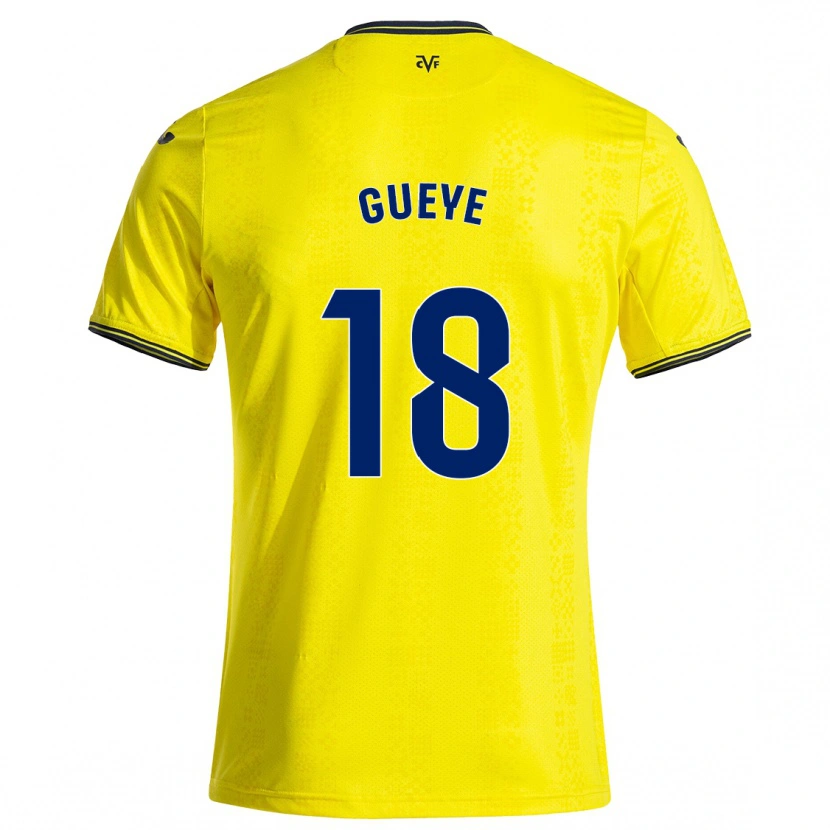 Danxen Kobiety Pape Gueye #18 Żółty Czarny Domowa Koszulka 2024/25 Koszulki Klubowe