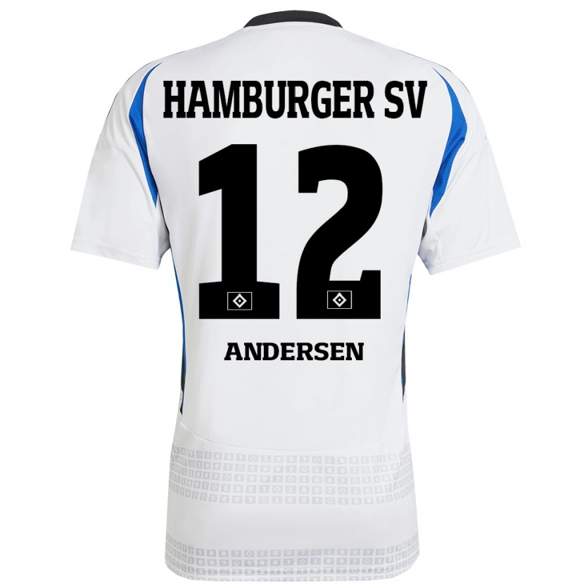 Danxen Kobiety Patrick Andersen #12 Biały Niebieski Domowa Koszulka 2024/25 Koszulki Klubowe