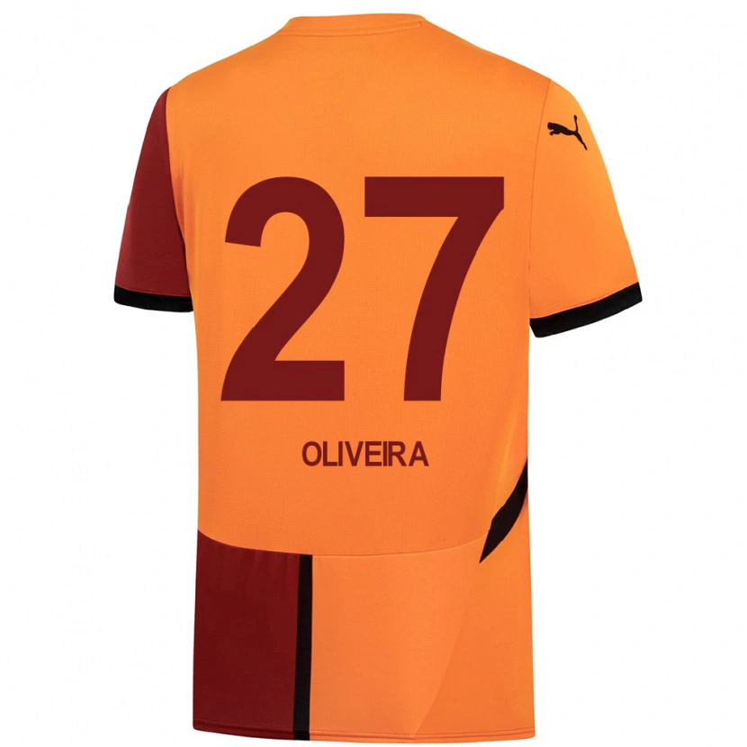 Danxen Kobiety Sérgio Oliveira #27 Żółty Czerwony Domowa Koszulka 2024/25 Koszulki Klubowe