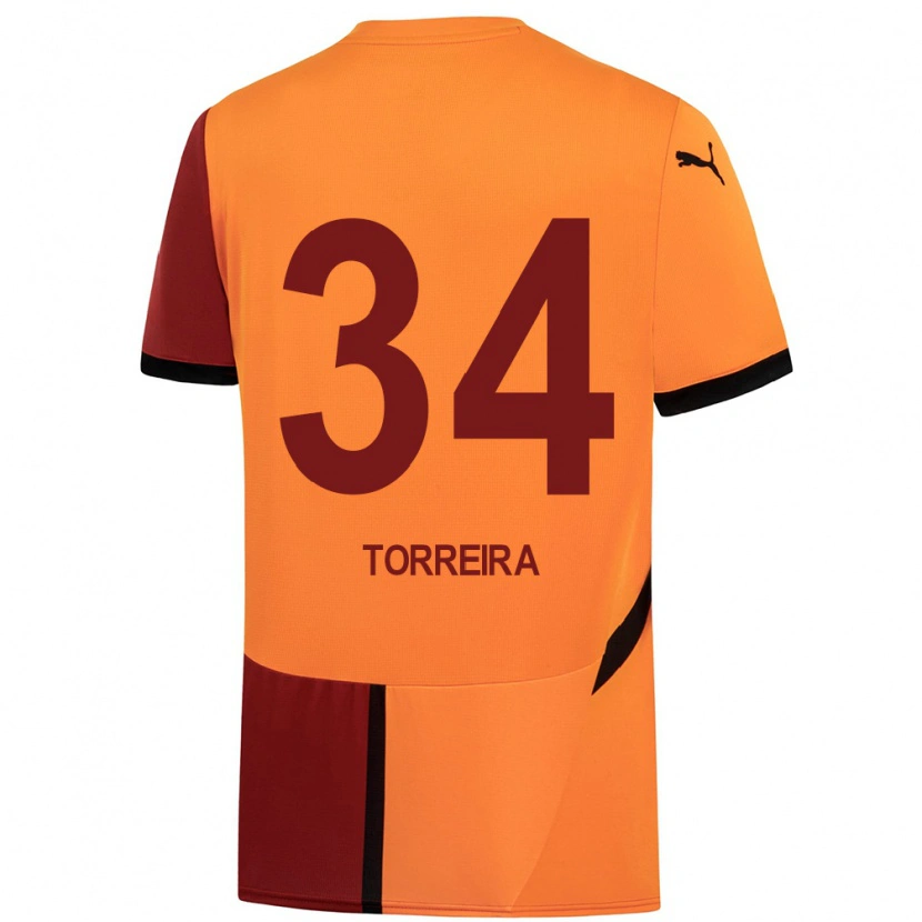 Danxen Kobiety Lucas Torreira #34 Żółty Czerwony Domowa Koszulka 2024/25 Koszulki Klubowe