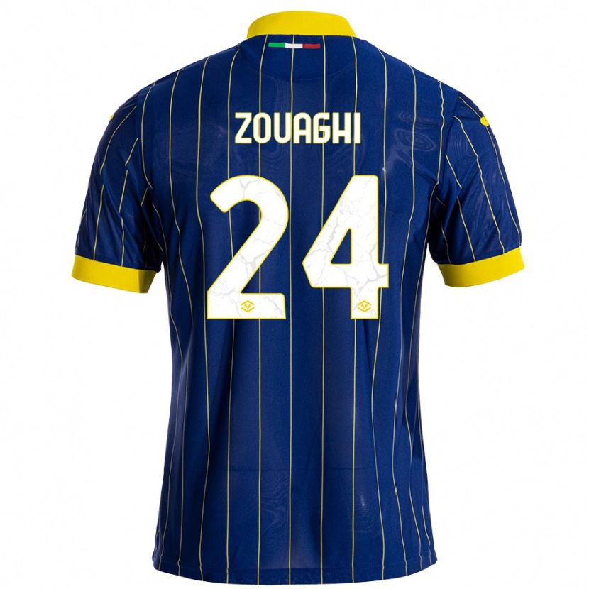 Danxen Kobiety Thomas Zouaghi #24 Niebieski Żółty Domowa Koszulka 2024/25 Koszulki Klubowe