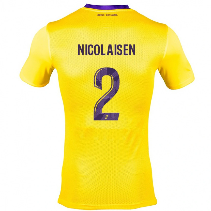 Danxen Kobiety Rasmus Nicolaisen #2 Żółty Fioletowy Wyjazdowa Koszulka 2024/25 Koszulki Klubowe
