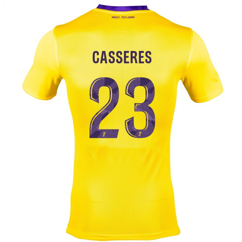 Danxen Kobiety Cristian Cásseres Jr. #23 Żółty Fioletowy Wyjazdowa Koszulka 2024/25 Koszulki Klubowe