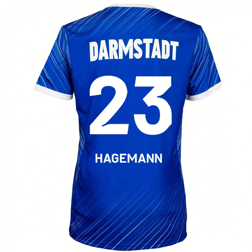 Danxen Dzieci Emil Hagemann #23 Niebieski Biały Domowa Koszulka 2024/25 Koszulki Klubowe