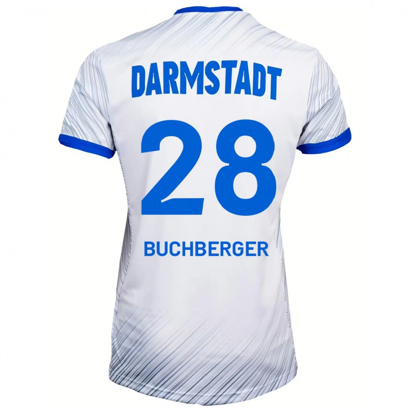 Danxen Dzieci Jonas Buchberger #28 Biały Niebieski Wyjazdowa Koszulka 2024/25 Koszulki Klubowe