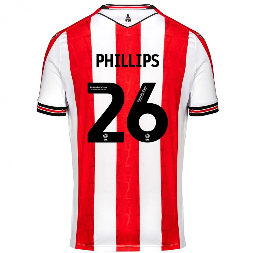 Danxen Męski Ashley Phillips #26 Czerwony Biały Domowa Koszulka 2024/25 Koszulki Klubowe
