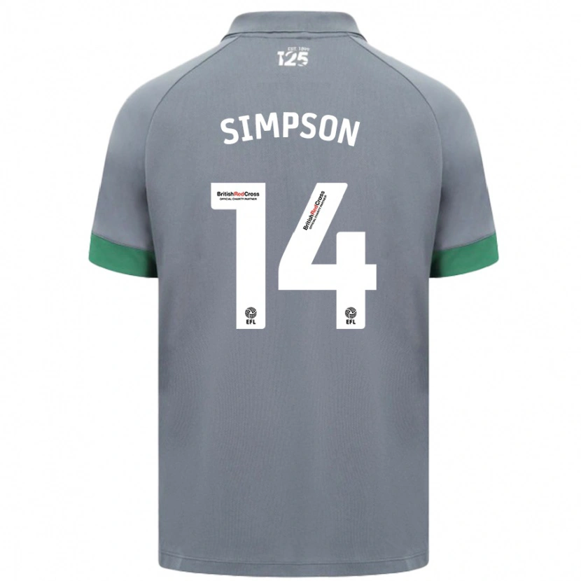 Danxen Męski Jasmine Simpson #14 Ciemnoszary Wyjazdowa Koszulka 2024/25 Koszulki Klubowe