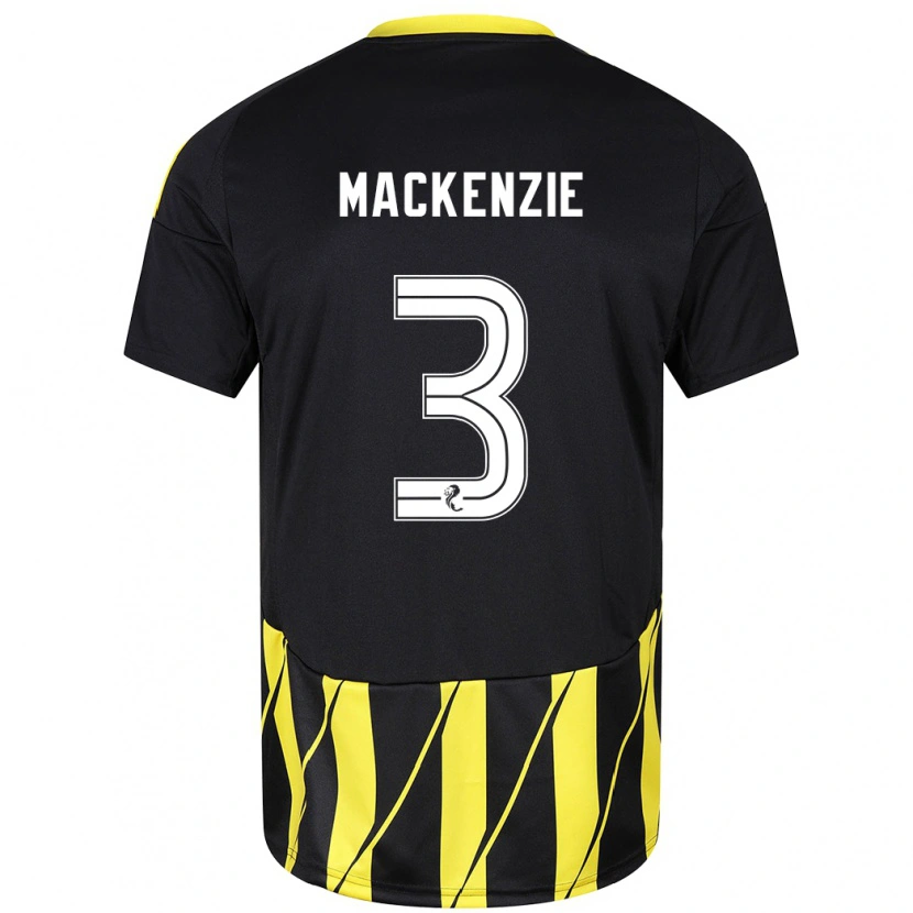 Danxen Męski Jack Mackenzie #3 Czarny Żółty Wyjazdowa Koszulka 2024/25 Koszulki Klubowe