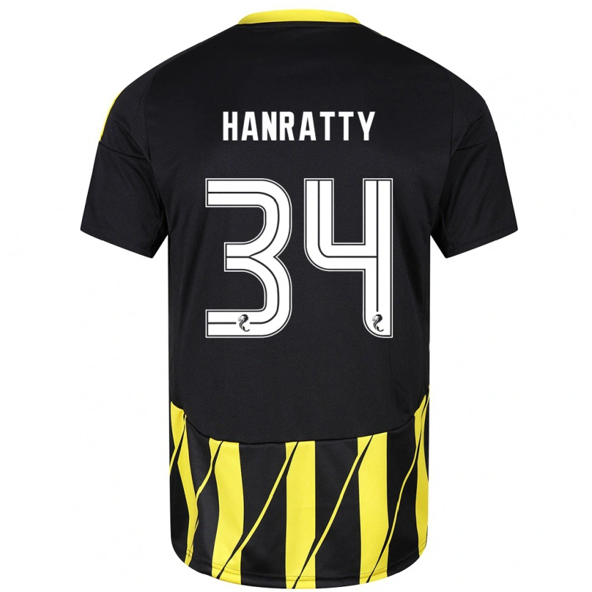 Danxen Męski Kevin Hanratty #34 Czarny Żółty Wyjazdowa Koszulka 2024/25 Koszulki Klubowe