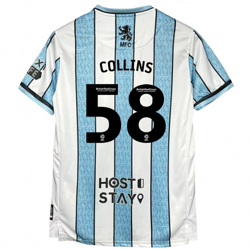 Danxen Męski Sam Collins #58 Biało-Niebieski Wyjazdowa Koszulka 2024/25 Koszulki Klubowe