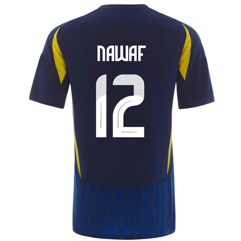 Danxen Męski Nawaf Al-Boushal #12 Niebieski Żółty Wyjazdowa Koszulka 2024/25 Koszulki Klubowe