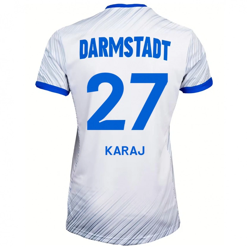 Danxen Męski Eraldo Karaj #27 Biały Niebieski Wyjazdowa Koszulka 2024/25 Koszulki Klubowe