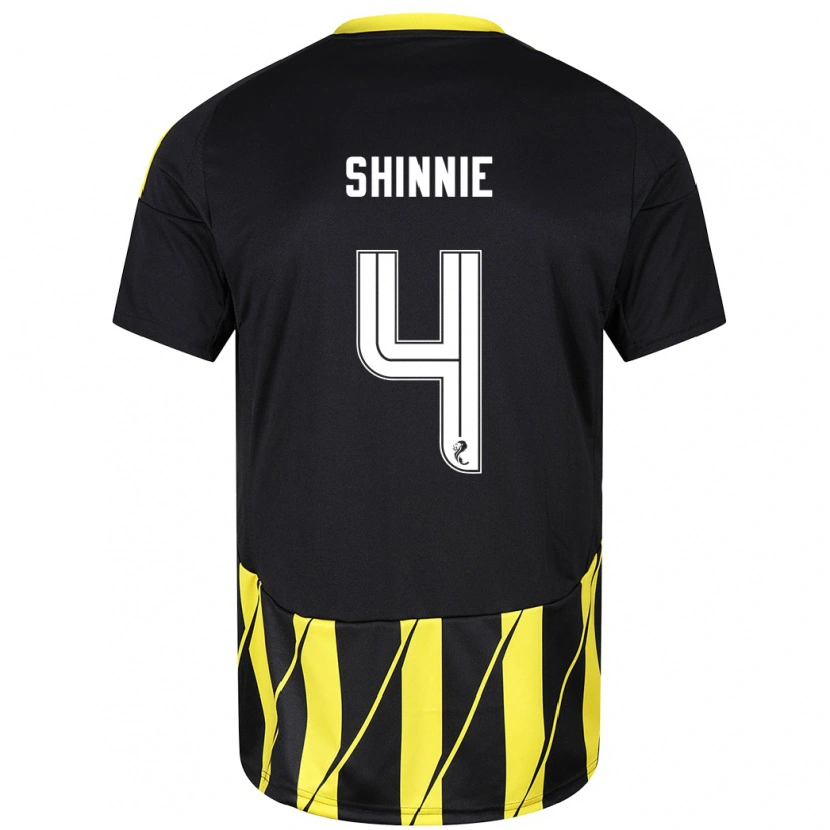 Danxen Kobiety Graeme Shinnie #4 Czarny Żółty Wyjazdowa Koszulka 2024/25 Koszulki Klubowe