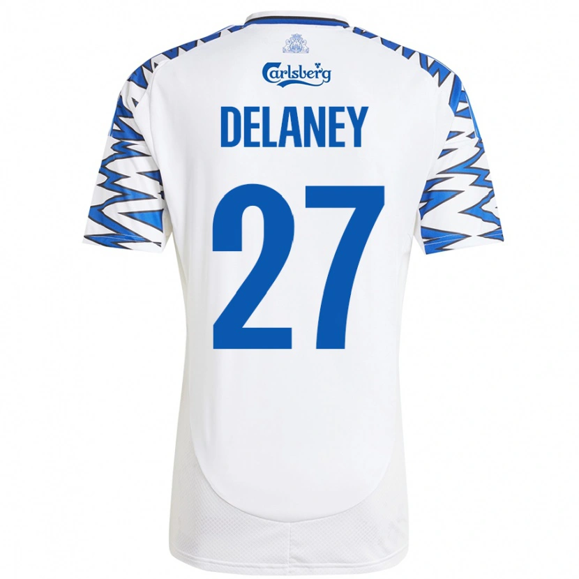 Danxen Dzieci Thomas Delaney #27 Biały Błękitny Domowa Koszulka 2024/25 Koszulki Klubowe