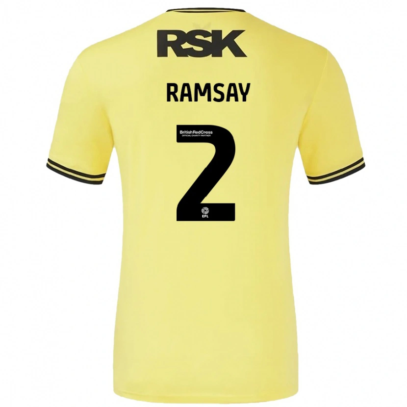 Danxen Dzieci Kayne Ramsay #2 Żółty Czarny Wyjazdowa Koszulka 2024/25 Koszulki Klubowe