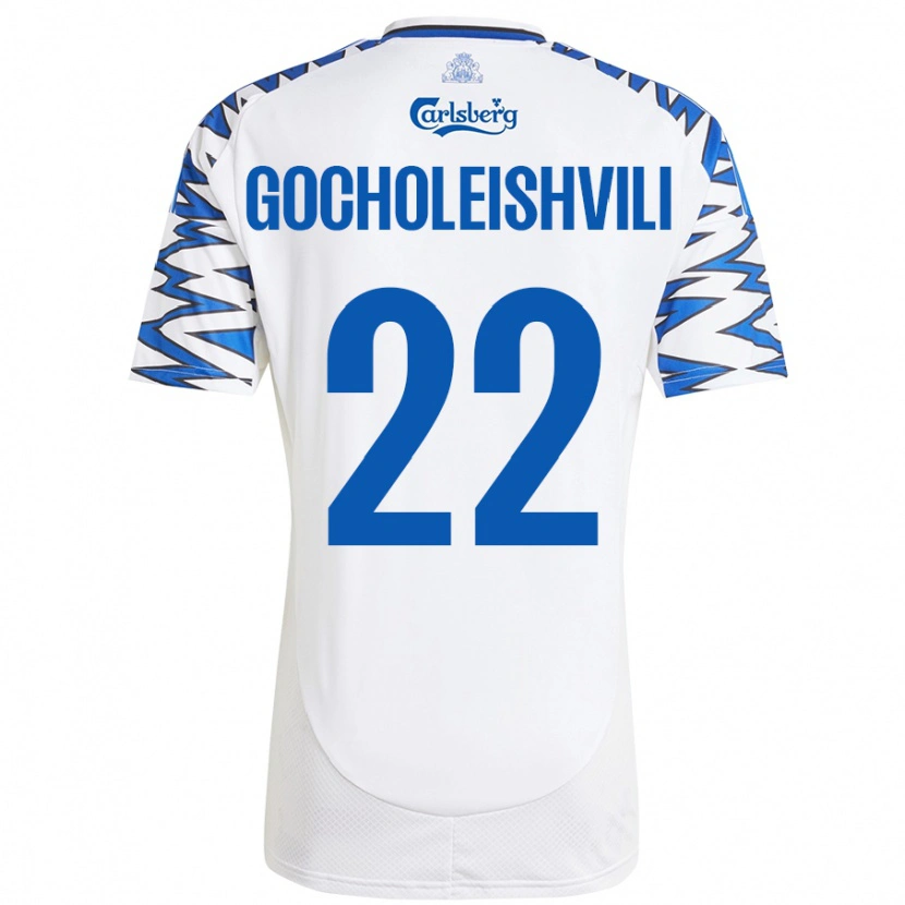 Danxen Męski Giorgi Gocholeishvili #22 Biały Błękitny Domowa Koszulka 2024/25 Koszulki Klubowe