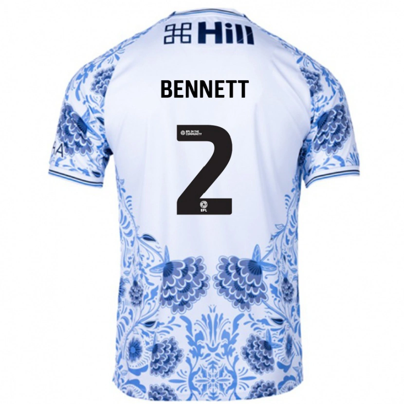Danxen Męski Liam Bennett #2 Biały Niebieski Wyjazdowa Koszulka 2024/25 Koszulki Klubowe