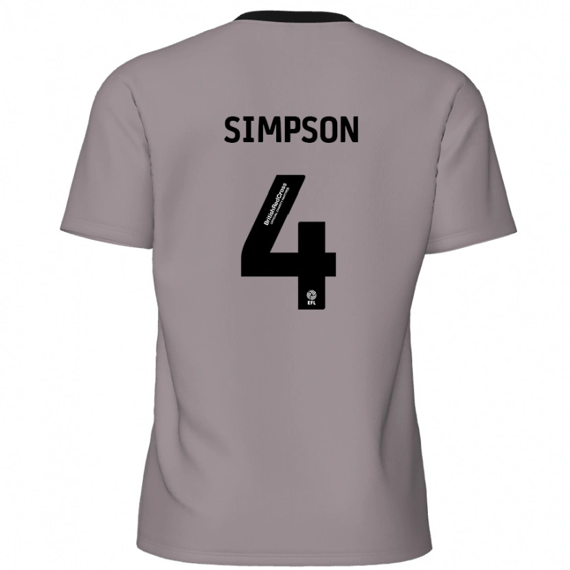 Danxen Męski Jack Simpson #4 Szary Wyjazdowa Koszulka 2024/25 Koszulki Klubowe