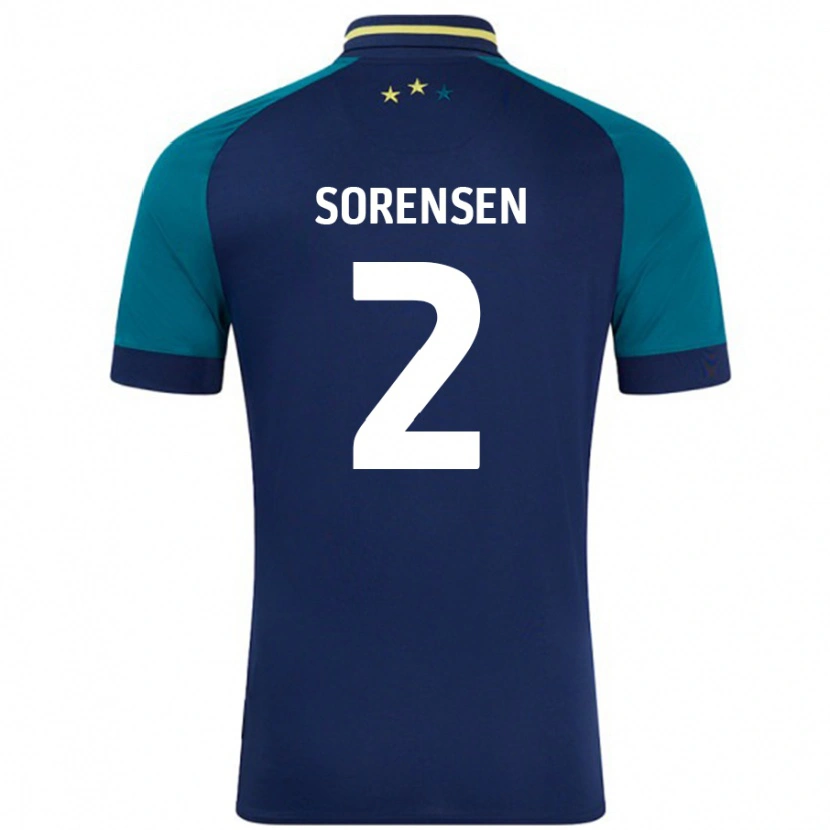 Danxen Męski Lasse Sørensen #2 Granatowy Ciemnozielony Wyjazdowa Koszulka 2024/25 Koszulki Klubowe