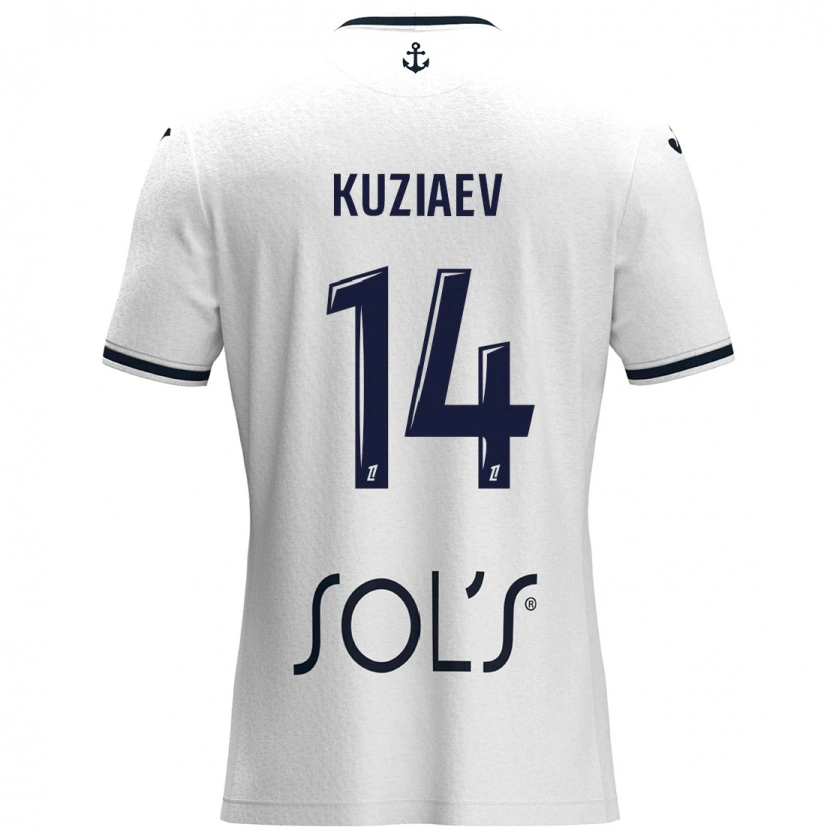Danxen Męski Daler Kuzyaev #14 Biały Ciemnoniebieski Wyjazdowa Koszulka 2024/25 Koszulki Klubowe