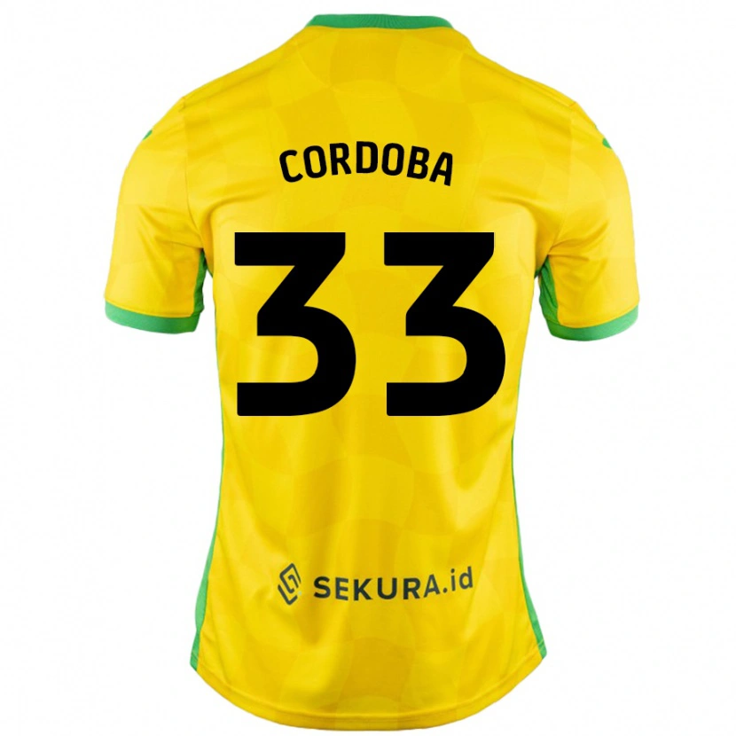 Danxen Kobiety José Córdoba #33 Żółty Zielony Domowa Koszulka 2024/25 Koszulki Klubowe