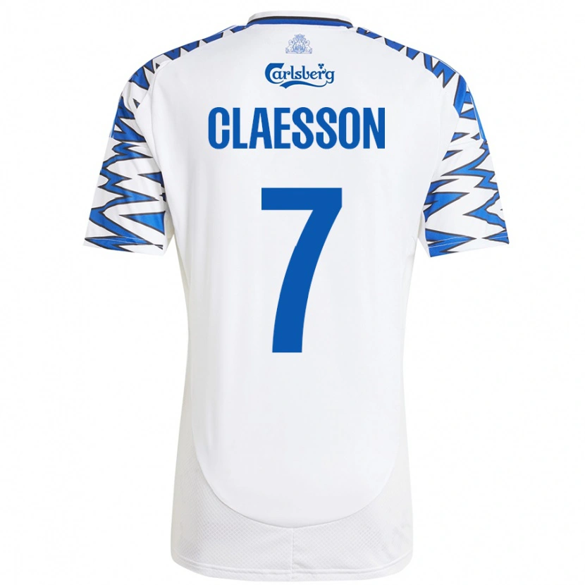 Danxen Kobiety Viktor Claesson #7 Biały Błękitny Domowa Koszulka 2024/25 Koszulki Klubowe