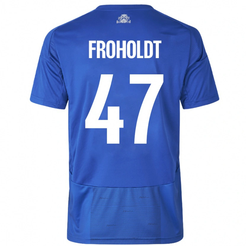 Danxen Kobiety Victor Froholdt #47 Biały Niebieski Wyjazdowa Koszulka 2024/25 Koszulki Klubowe