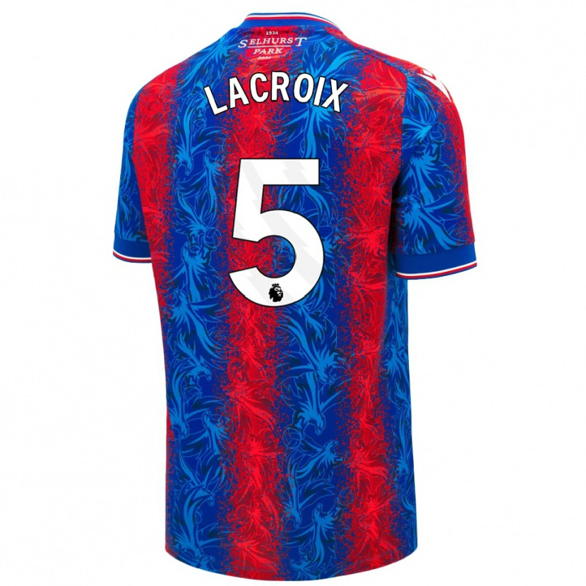 Danxen Dzieci Maxence Lacroix #5 Czerwony Niebieski Paski Domowa Koszulka 2024/25 Koszulki Klubowe