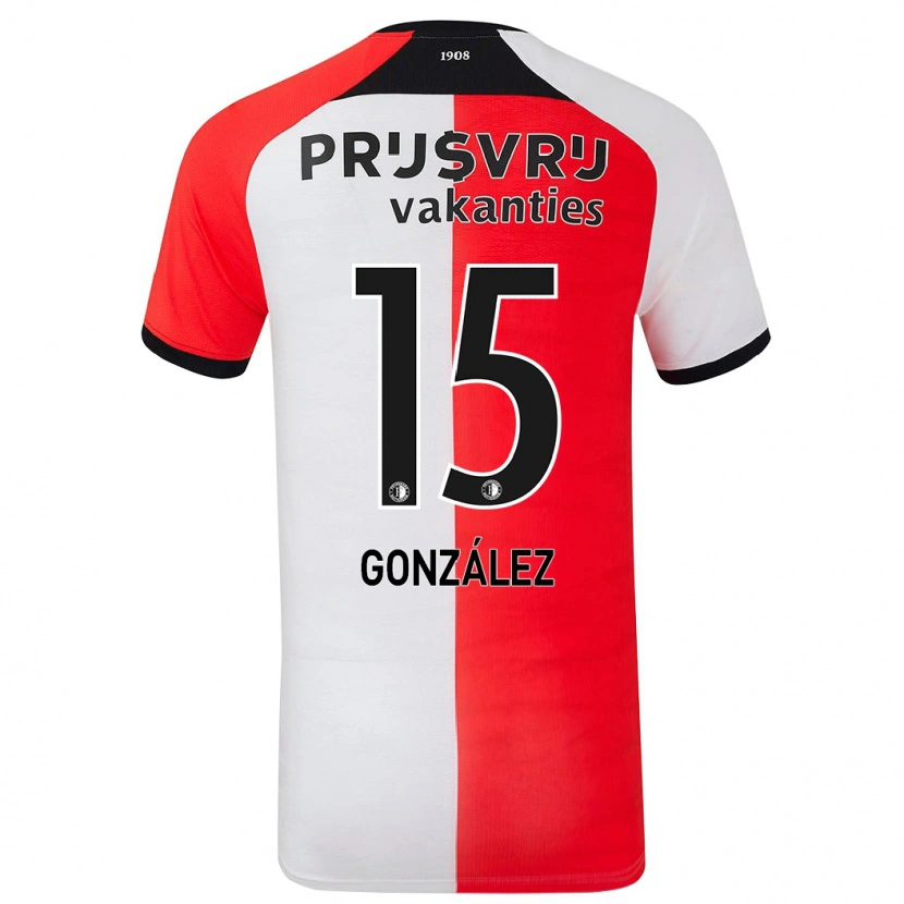 Danxen Męski Facundo González #15 Czerwony Biały Domowa Koszulka 2024/25 Koszulki Klubowe